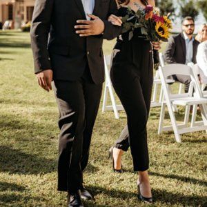 Amanda Uprichard Black Strapless Jumpsuit with Adjustable Straps and Pockets